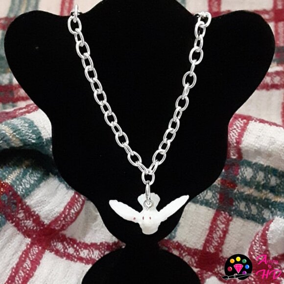 Festive White Turtle Dove Charm Handmade Necklace & Earrings Set - Picture 3 of 4